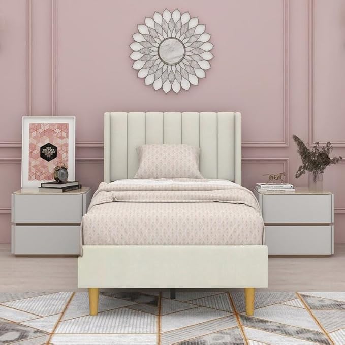 Curious Lifestyle Sheesham Wood King Size Bed Cot Bed Furniture Upholstered Double Bed for Bedroom Living Room Home (Grey Finish) Visit the STRATA FURNITURE Store
