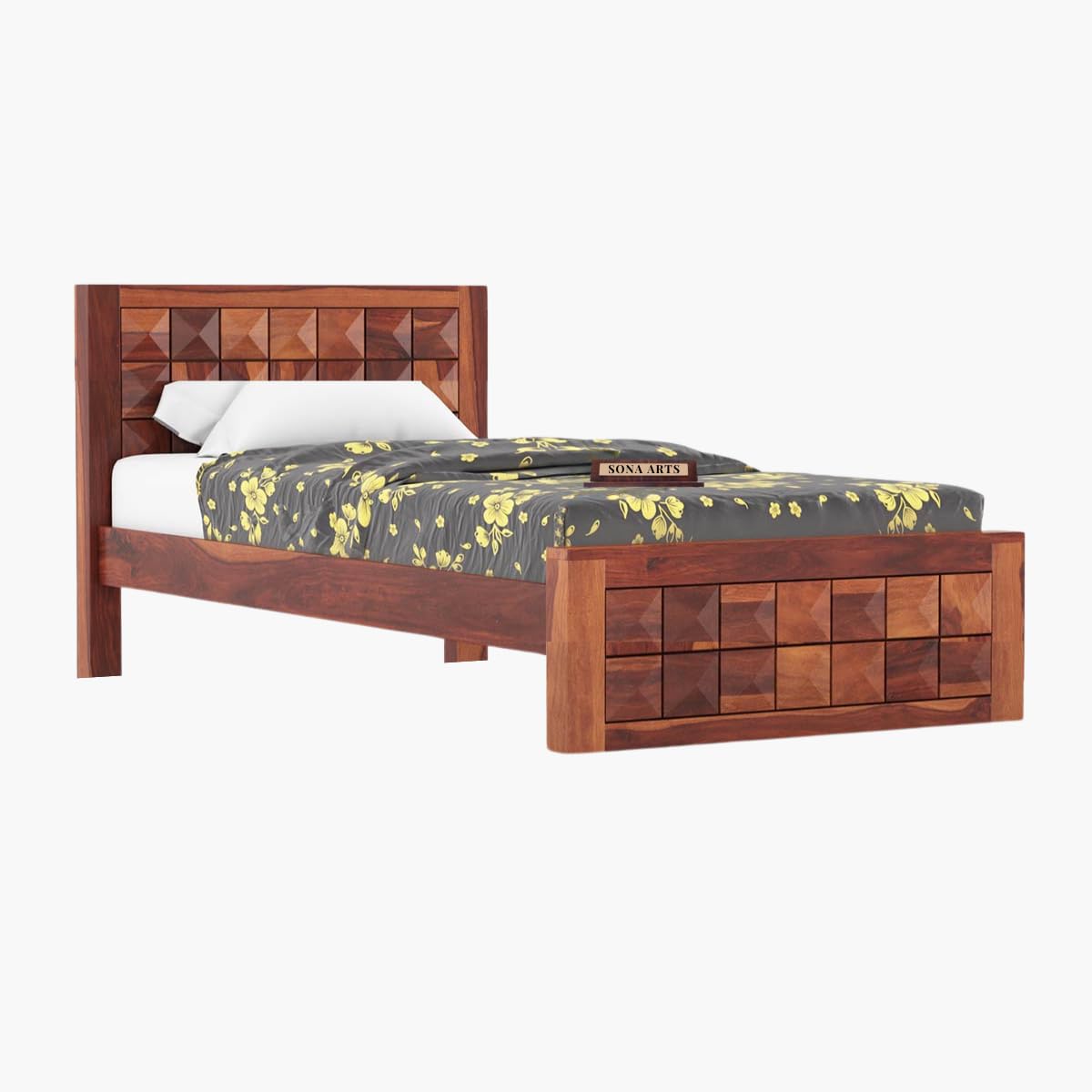 Curious Lifestyle CRAFTS Sheesham Wood Queen Size Bed Without Storage Solid Wooden Cot Bed Double Bed Furniture for Bedroom Living Room Home - Bars Bie Bed (Teak Finish)