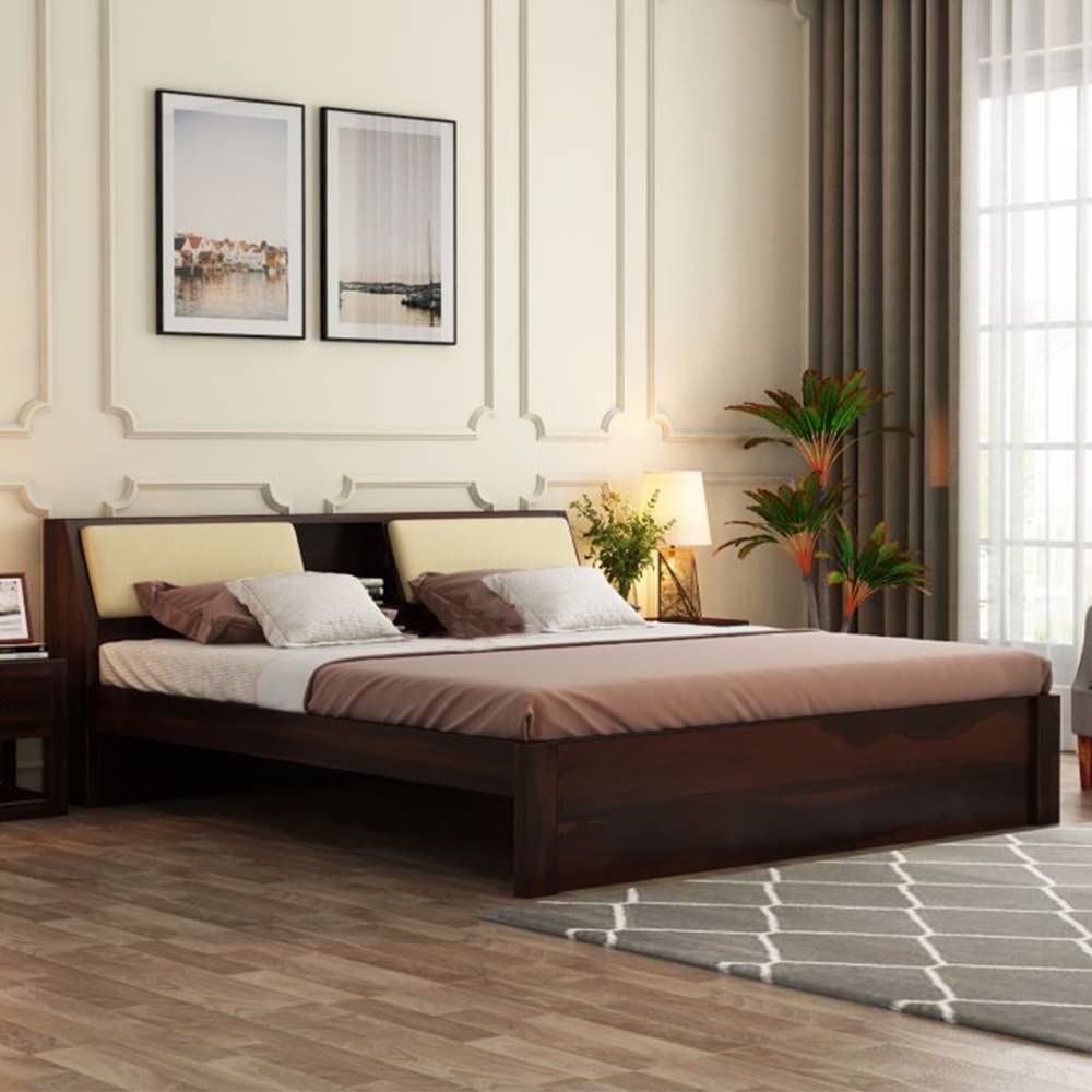 Curious Lifestyle Sheesham Wood King Size Double Bed Without Storage Wooden Palang Cot for Bedroom Living Room Furniture (Honey Finish)