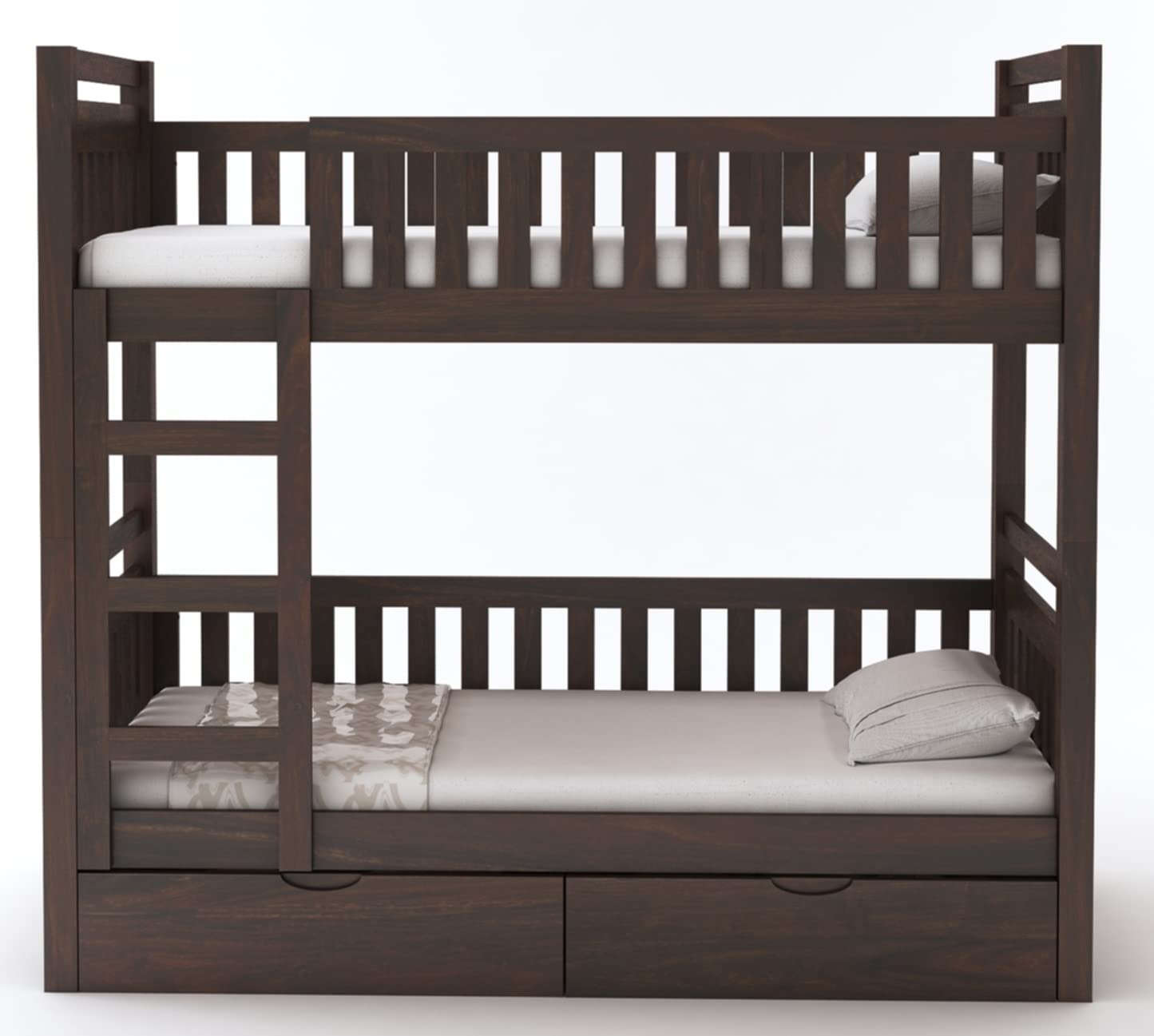 Curious Lifestyle Sheesham Wood Bunk Bed Without Storage Wooden Double Bed Furniture for Bedroom Home (Walnut Finish)