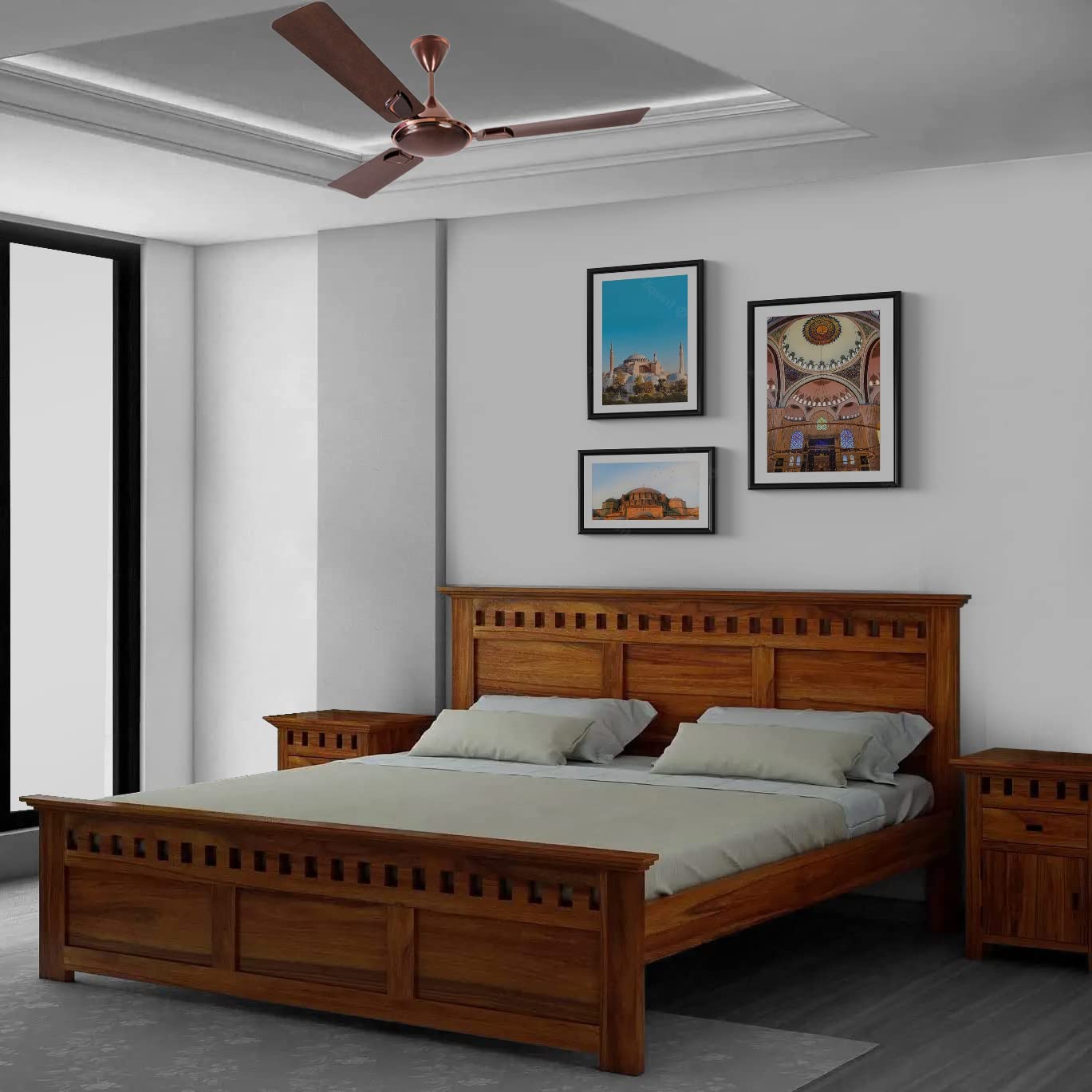 Curious Lifestyle Sheesham Wood Queen Size Bed Without Storage Wooden Double Bed Cot Bed Furniture for Bedroom Living Room Home (Natural Finish)