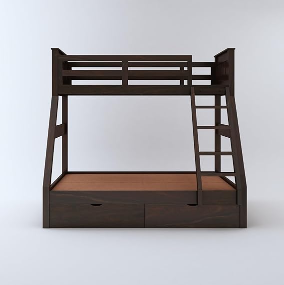 Curious Lifestyle Sheesham Wood Bunk Bed Without Storage Wooden Double Bed Furniture for Bedroom Home (Walnut Finish)