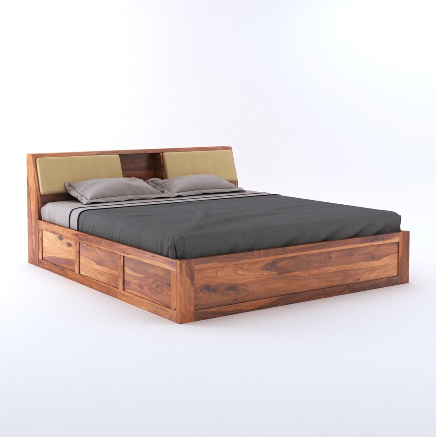 Curious Lifestyle CRAFTS Sheesham Wood Queen Size Bed Without Storage Solid Wooden Cot Bed Double Bed Furniture for Bedroom Living Room Home - Bars Bie Bed (Teak Finish)