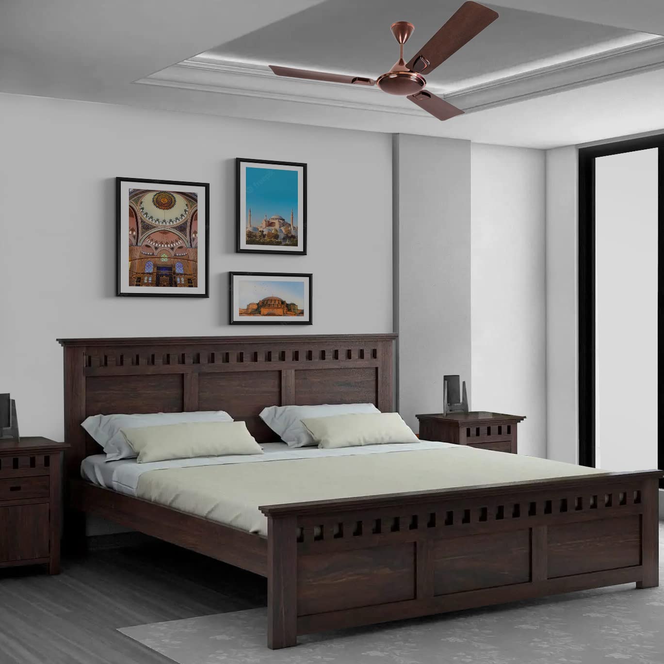 Curious Lifestyle Sheesham Wood Queen Size Bed Without Storage Wooden Double Bed Cot Bed Furniture for Bedroom Living Room Home (Natural Finish)