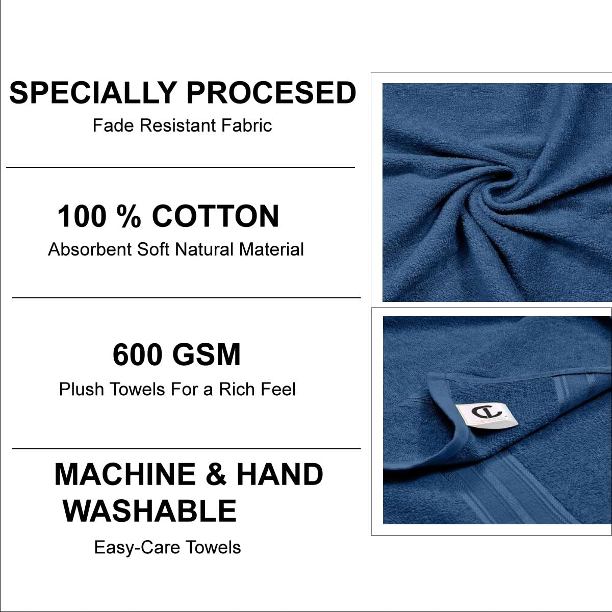 100% Cotton 600 GSM Bath Towels | Extra Soft & Absorbent Large Size Towels for Bathing (140 CM X 70 CM Pack of 1) Blue