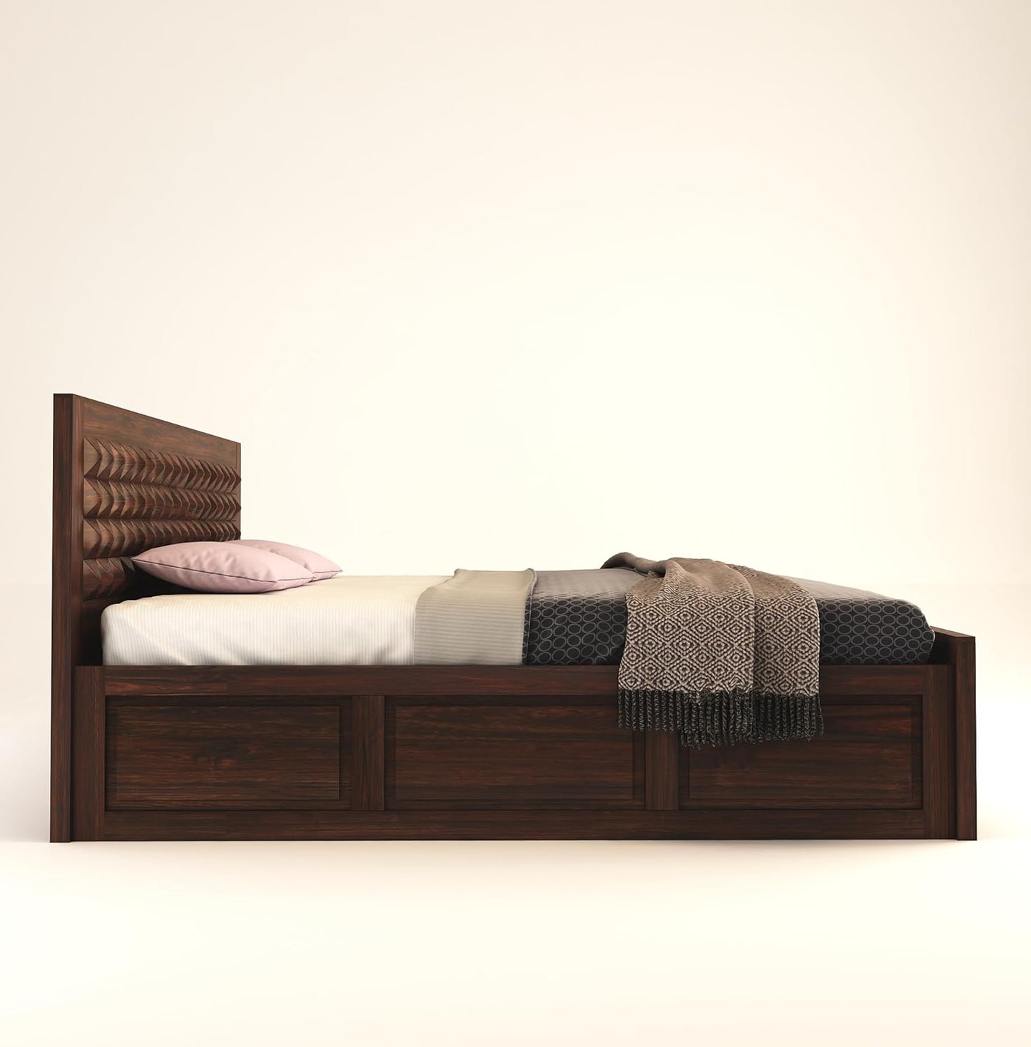 Curious Lifestyle CRAFTS Sheesham Wood Queen Size Bed Without Storage Solid Wooden Cot Bed Double Bed Furniture for Bedroom Living Room Home - Bars Bie Bed (Teak Finish)