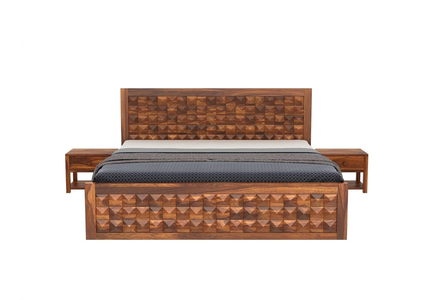 Curious Lifestyle CRAFTS Sheesham Wood Queen Size Bed Without Storage Solid Wooden Cot Bed Double Bed Furniture for Bedroom Living Room Home - Bars Bie Bed (Teak Finish)