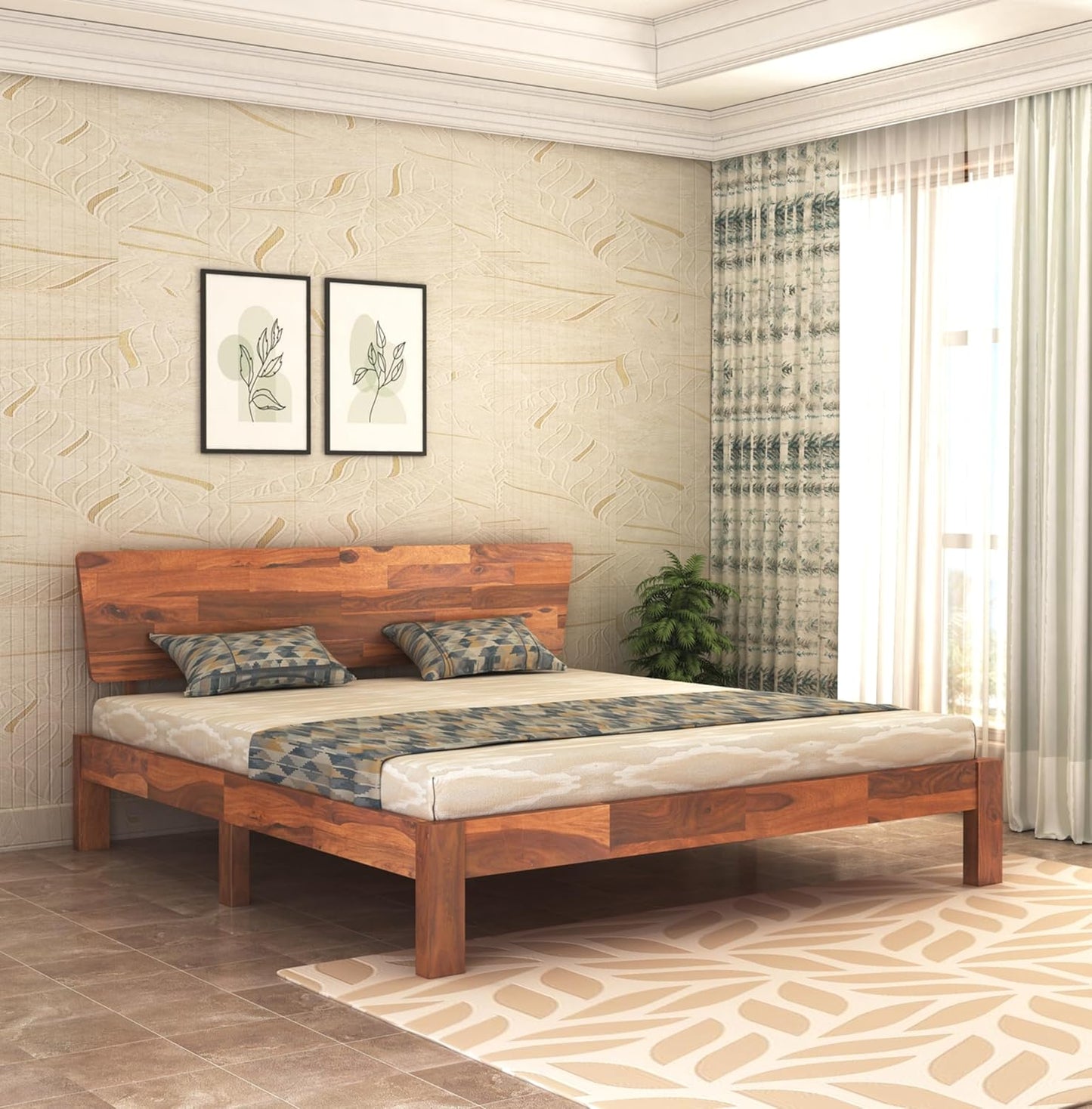 Curious Lifestyle Sheesham Wood Queen Size Bed with Box and Headboard Storage for Bedroom Home (Walnut Finish)
