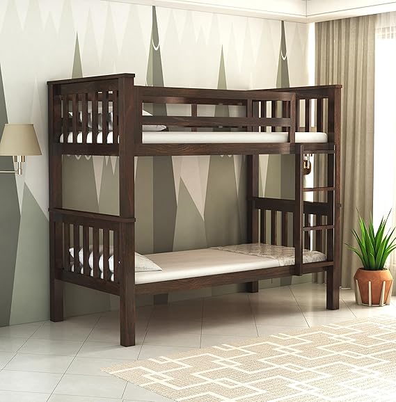 Curious Lifestyle Sheesham Wood Bunk Bed Without Storage Wooden Double Bed Furniture for Bedroom Home (Walnut Finish)