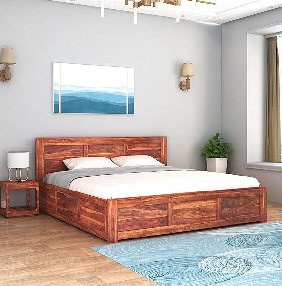 Curious Lifestyle Sheesham Wood King Size Bed with Box Storage Double Cot Wooden Palang for Bedroom Living Room Furniture (Walnut Finish)