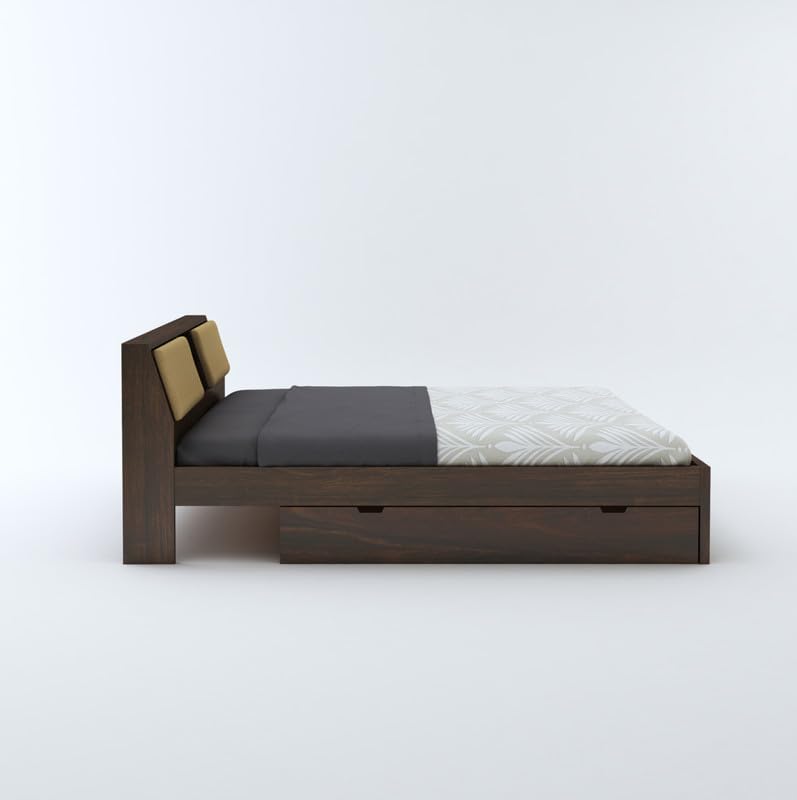 Bedroom king cot with box and headboard storage – natural look