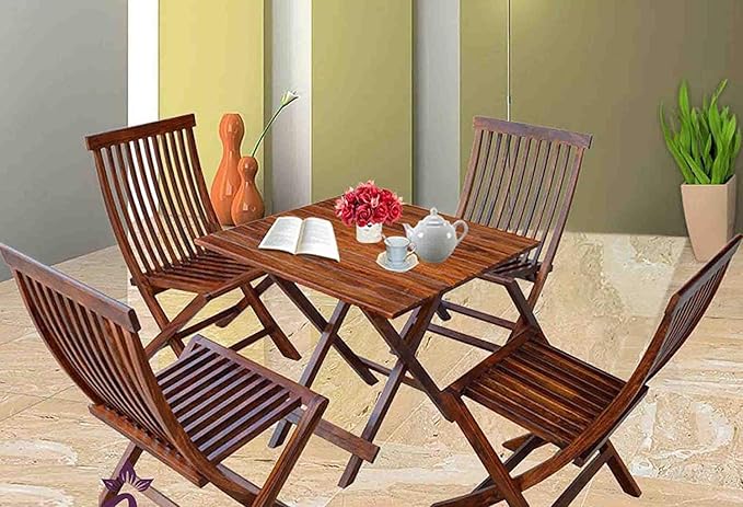 Compact foldable patio furniture set with 2 wooden chairs and coffee table