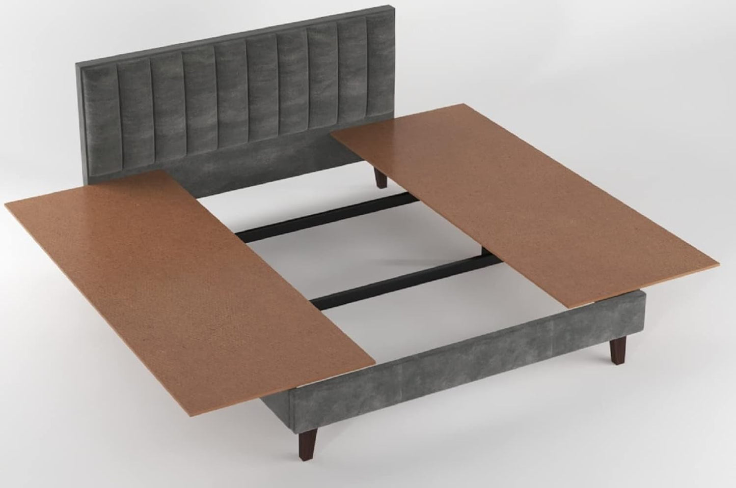 Contemporary Grey King Bed with Cushioned Headboard – Premium Wooden Bed
