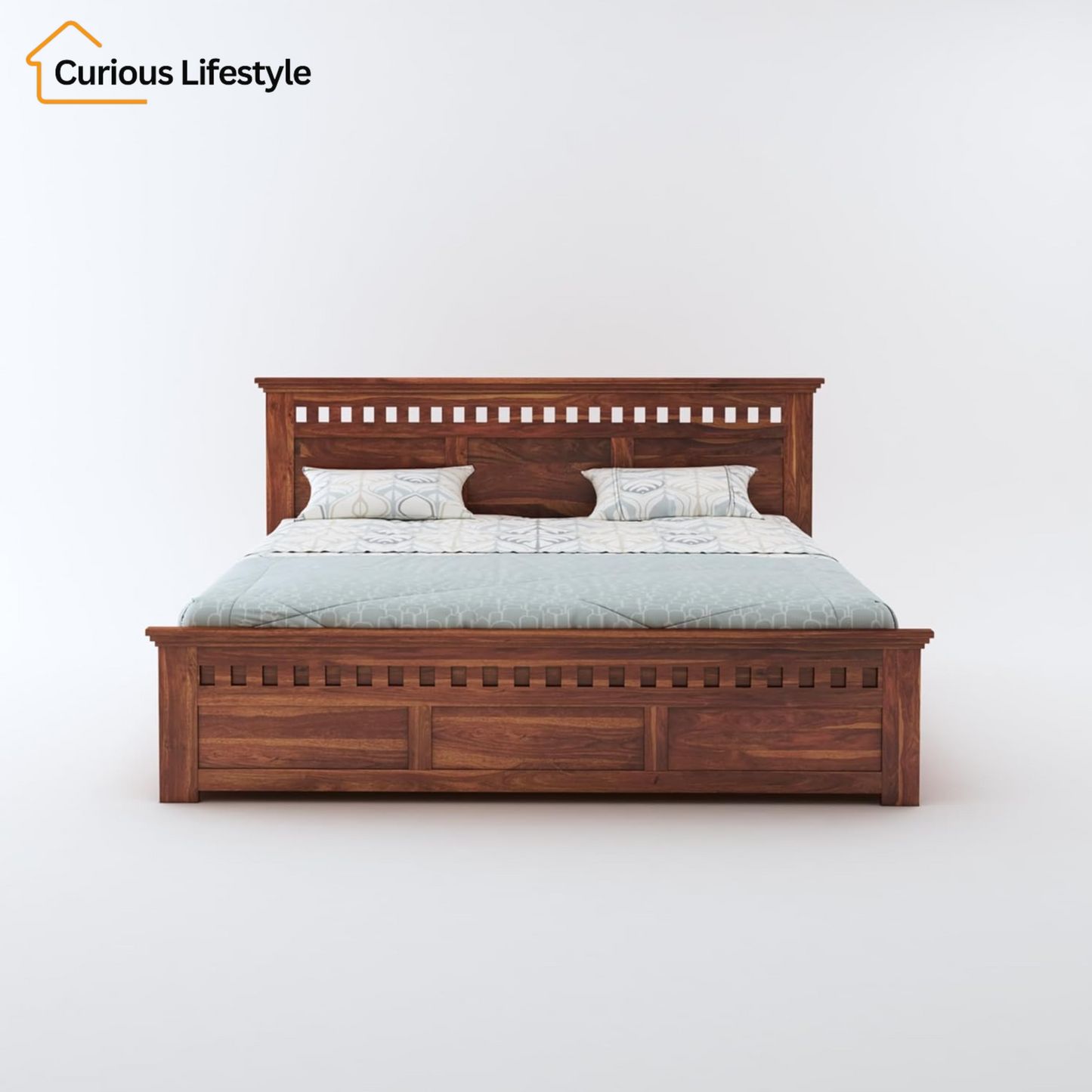 Curious Lifestyle handcrafted Sheesham wood bed with box storage for bedroom