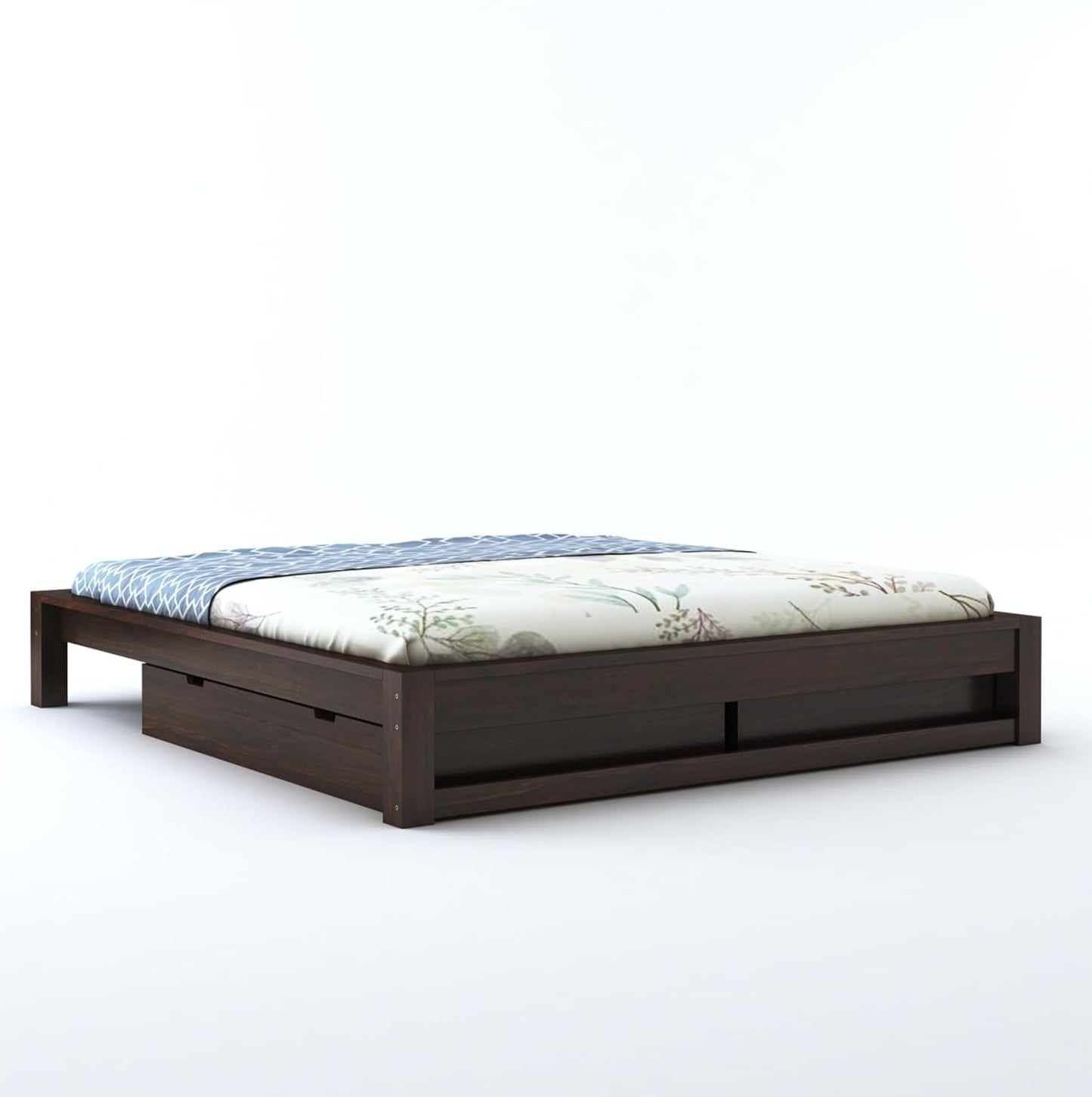 Elegant Low Height Sheesham Wood Bed in Walnut Finish