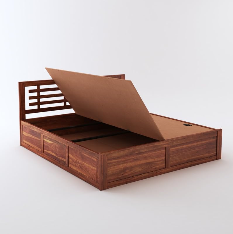 Luxury Sheesham Wooden Bed with Box Storage and Headboard Design