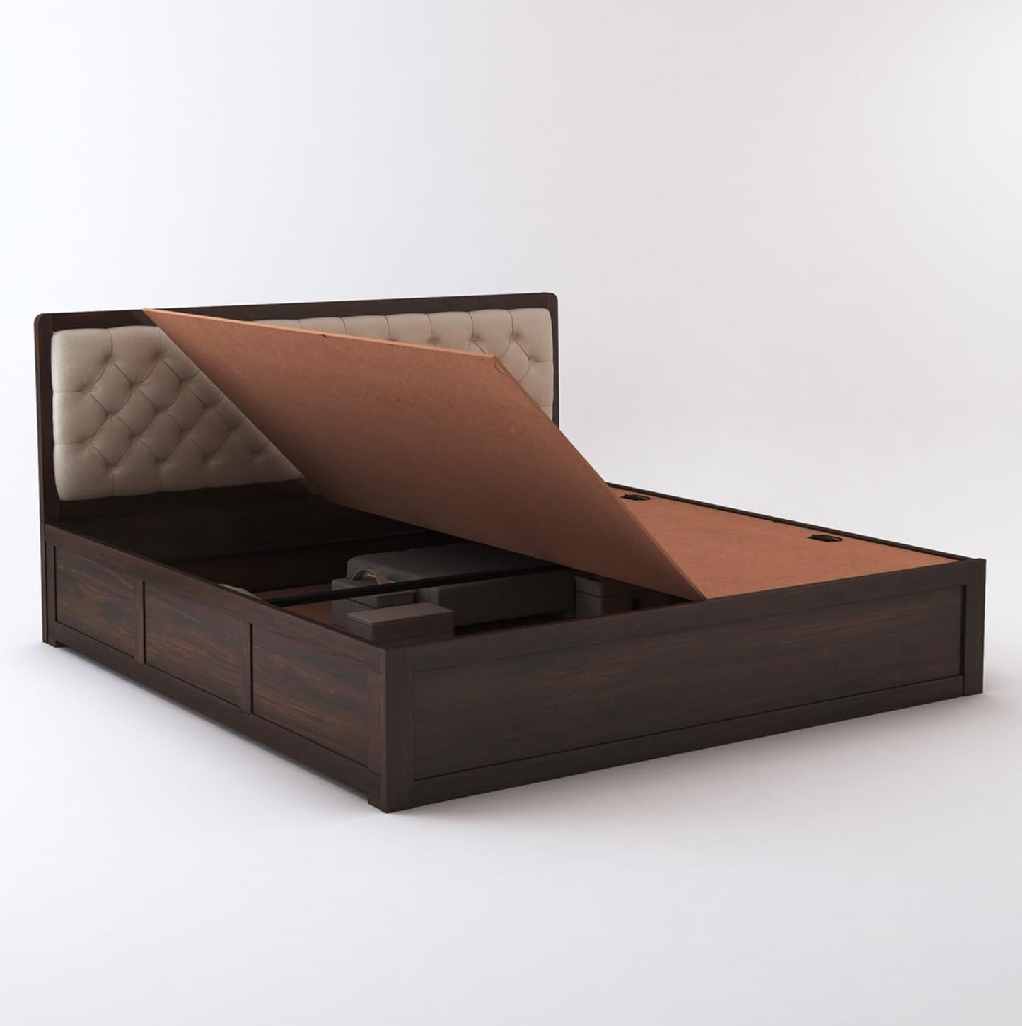 Sheesham Wood Storage Bed in Walnut Finish – Premium Queen Size Double Bed