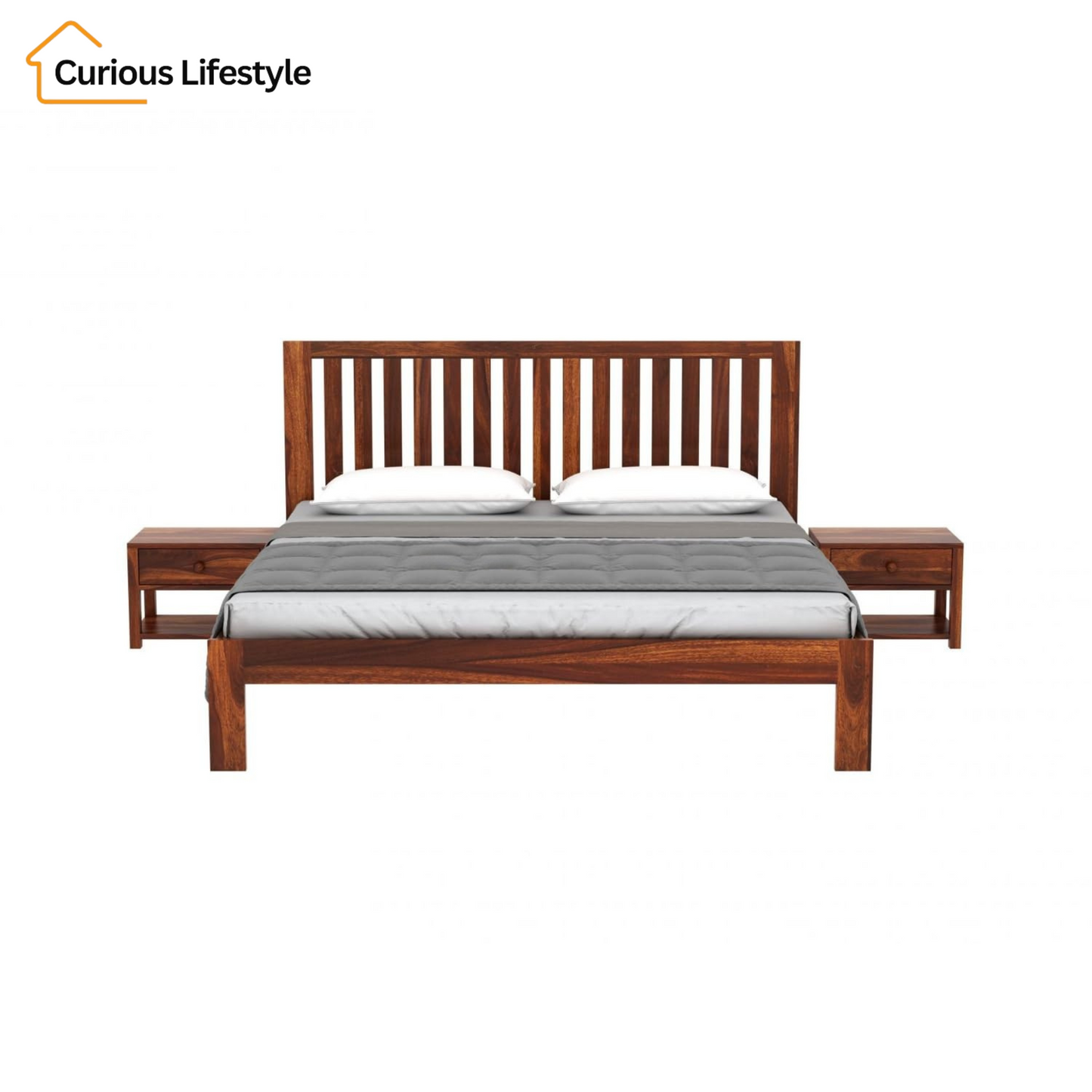 Solid wood double bed without storage – handcrafted teak finish cot