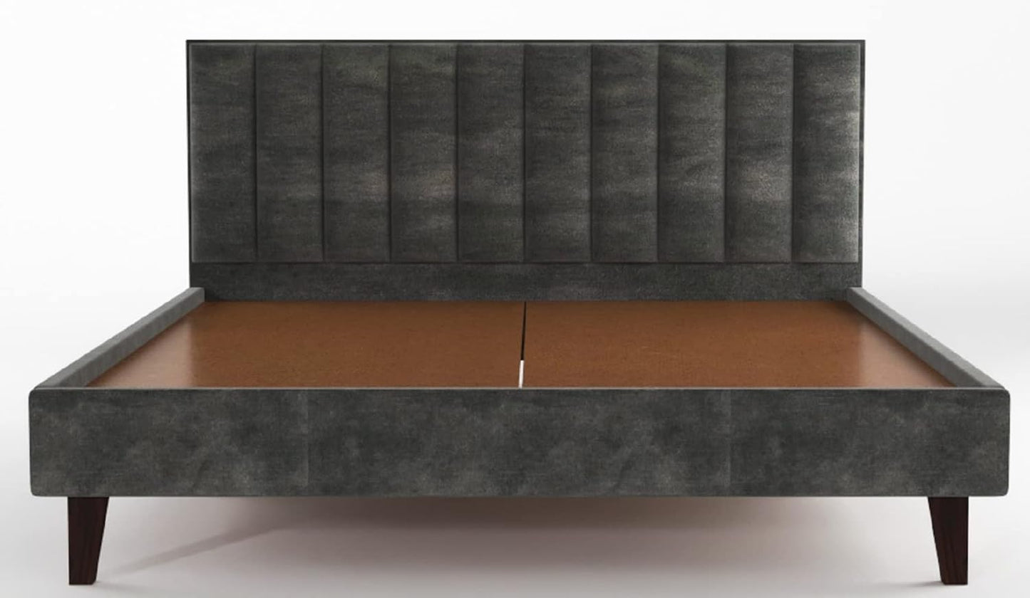 Stylish King Size Wooden Cot Bed in Grey Finish for Modern Interiors