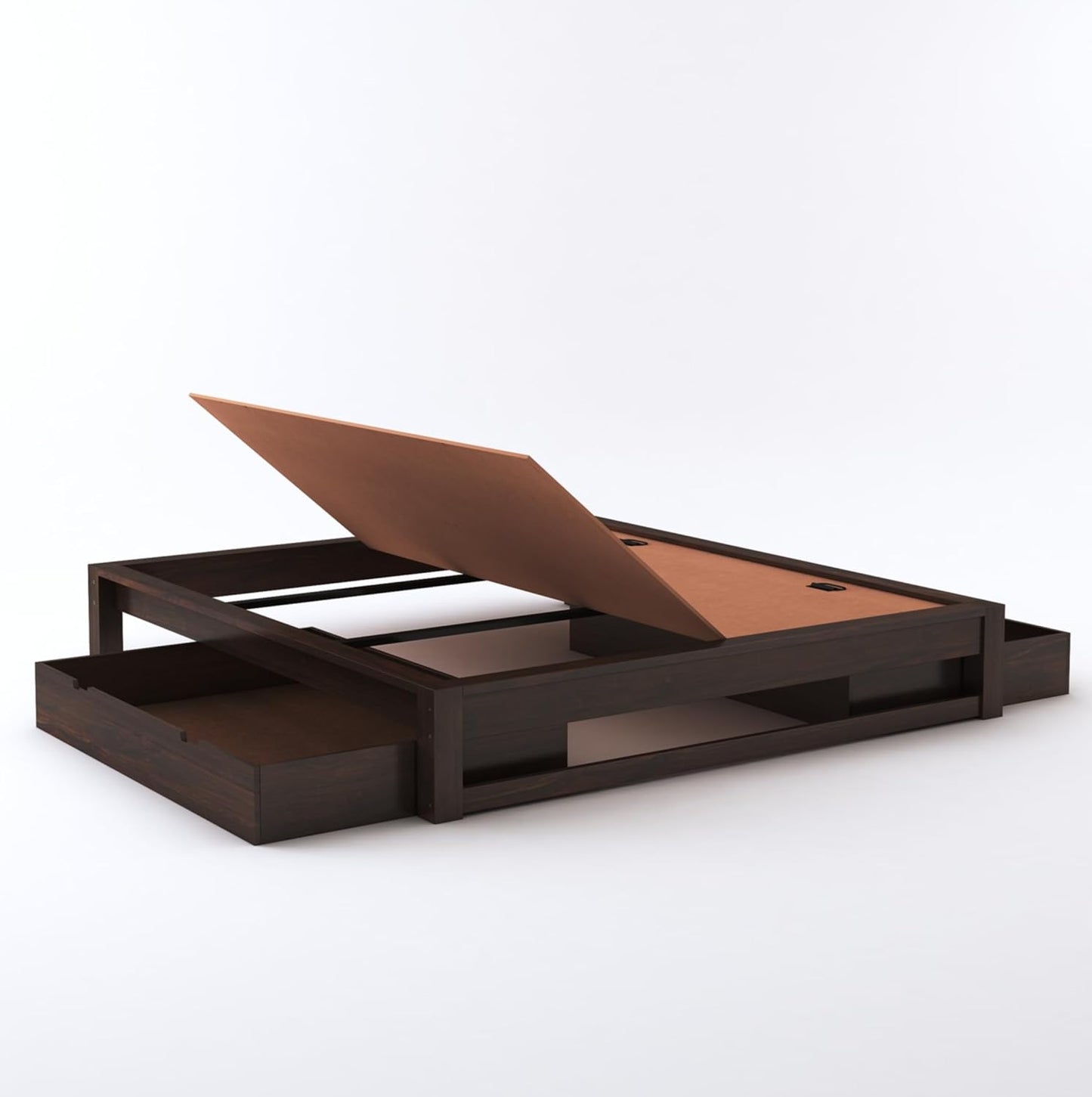 Stylish Walnut Finish Wooden Double Bed with Under-Bed Storage