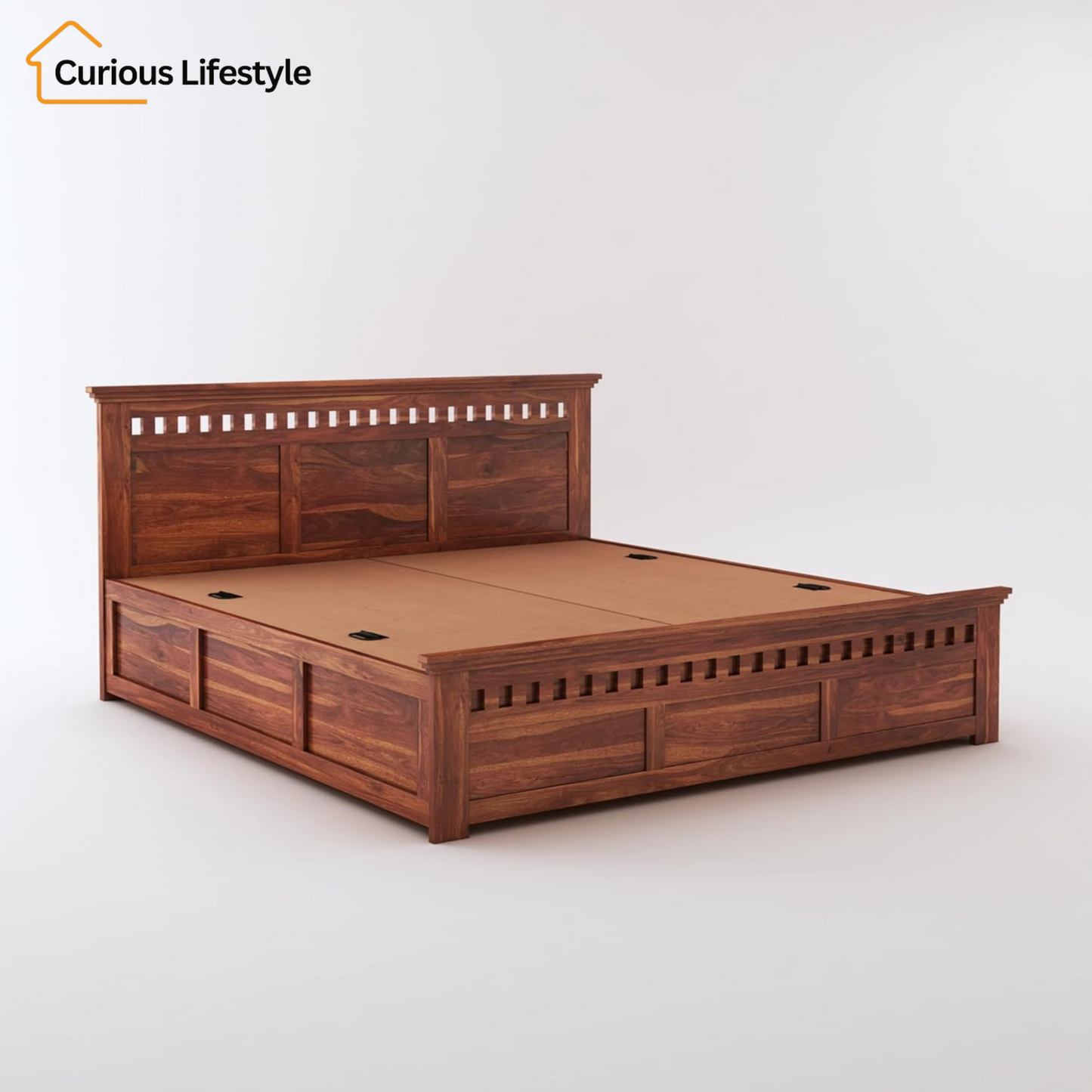 Traditional Sheesham wood king bed with hidden storage for Indian homes
