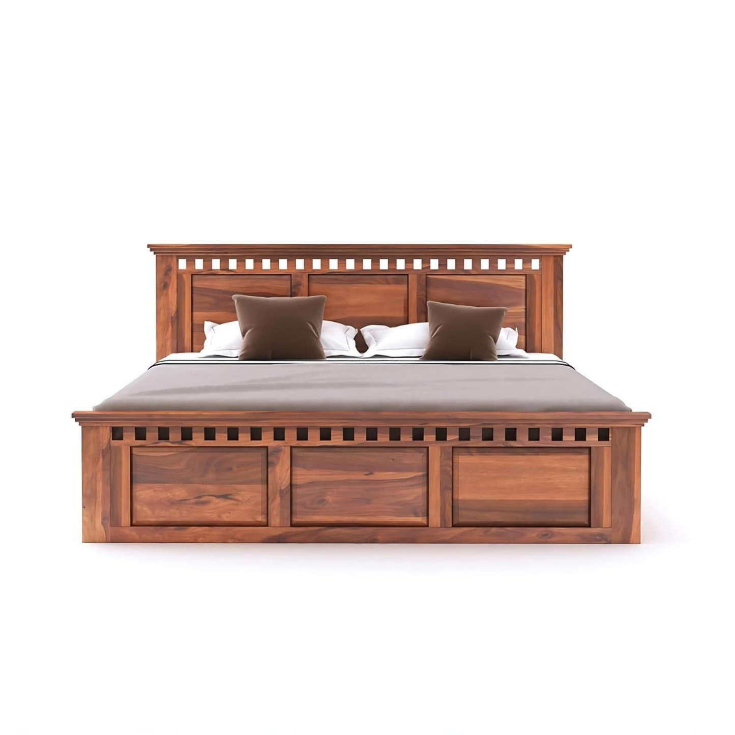 Curious Lifestyle CRAFTS Sheesham Wood Queen Size Bed Without Storage Solid Wooden Cot Bed Double Bed Furniture for Bedroom Living Room Home - Bars Bie Bed (Teak Finish)