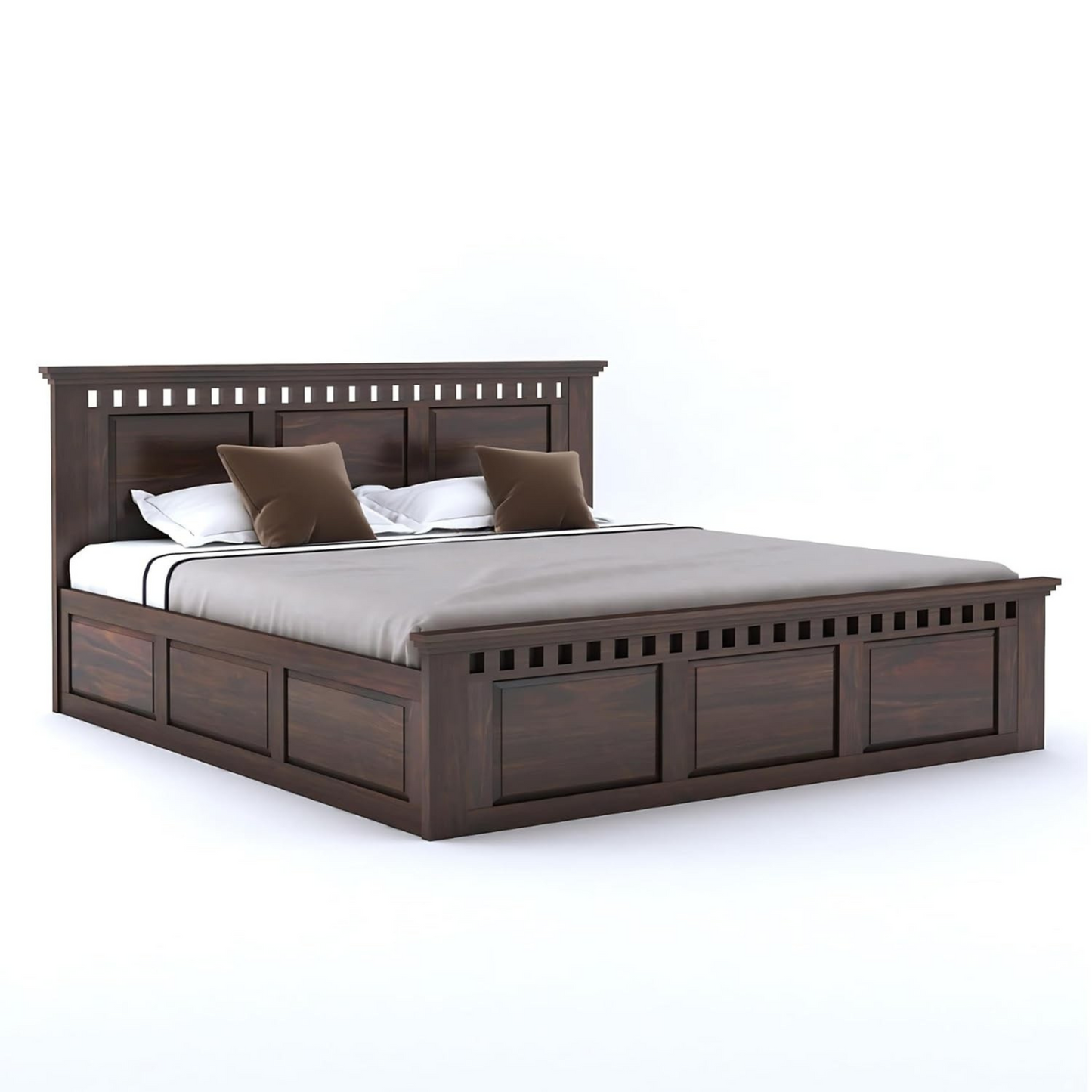 Curious Lifestyle CRAFTS Sheesham Wood Queen Size Bed Without Storage Solid Wooden Cot Bed Double Bed Furniture for Bedroom Living Room Home - Bars Bie Bed (Teak Finish)