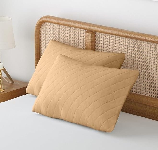 Quilted Pillow Cover Cotton Sweat Absorbant Waterproof Case with Zipper, Set of 2 (16 x 24 inch)