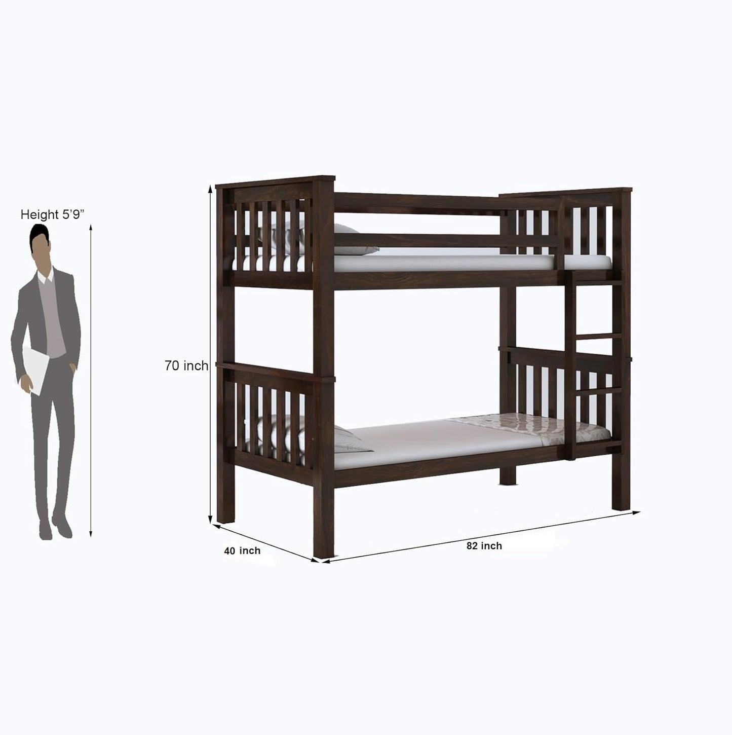 Wooden double bunk bed walnut finish