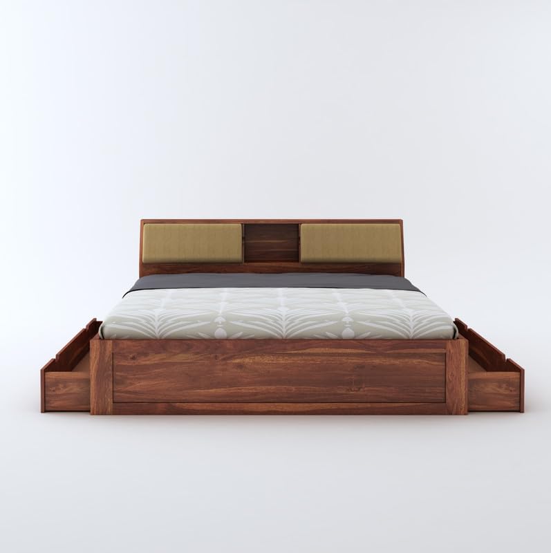 Curious Lifestyle Sheesham Wood King Size Bed with Drawer and Headboard Storage for Bedroom Living Room Home Wooden Double Bed Cot Palang Furniture (Walnut Finish)