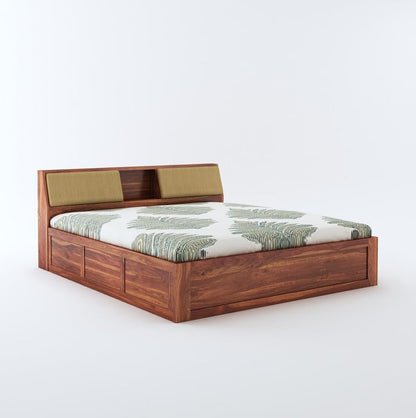 Curious Lifestyle Sheesham Wood King Size Bed with Box Storage Wooden Double Bed Cot Bed Furniture for Bedroom Living Room Home - (Walnut Finish)