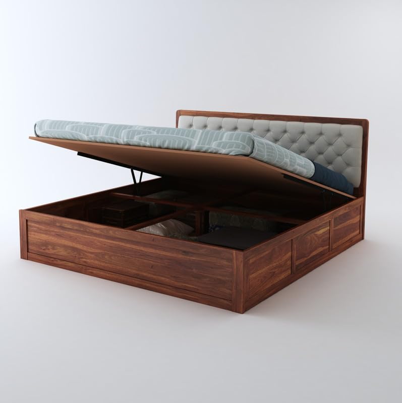 Curious Lifestyle Solid Sheesham Wood Queen Size Bed with Storage for Bedroom Living Room Solid Wooden Furniture Double Bed for Home Hotels (Walnut Finish)