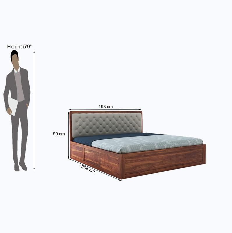 Curious Lifestyle Solid Sheesham Wood Queen Size Bed with Storage for Bedroom Living Room Solid Wooden Furniture Double Bed for Home Hotels (Walnut Finish)