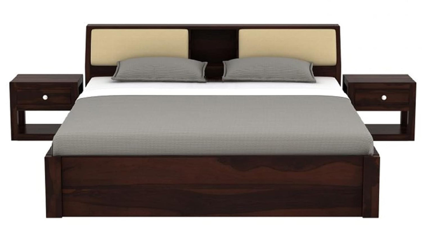 Curious Lifestyle Sheesham Wood King Size Bed with Box Storage Wooden Double Bed Cot Bed Furniture for Bedroom Living Room Home - (Walnut Finish)