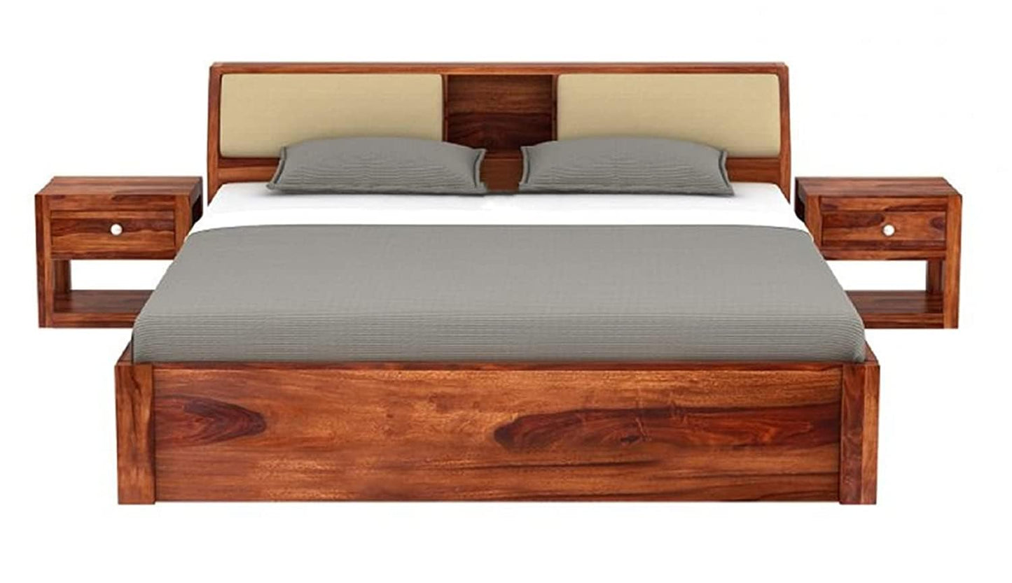 Curious Lifestyle Sheesham Wood King Size Bed with Box Storage Wooden Double Bed Cot Bed Furniture for Bedroom Living Room Home - (Walnut Finish)