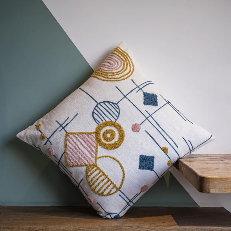 Dhurrie Fabric+Faux Leather Square Shape Decorative Cushion Covers 16 inch x 16 inch for Sofa and Living Room Bedroom