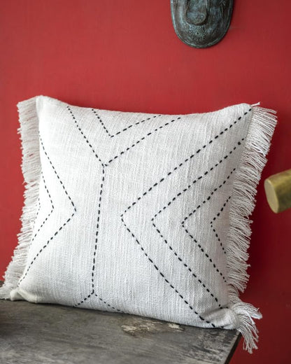 Dhurrie Fabric+Faux Leather Square Shape Decorative Cushion Covers 16 inch x 16 inch for Sofa and Living Room Bedroom