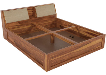 Curious Lifestyle Sheesham Wood Queen Size Bed with Box Storage & Headboard Storage | Solid Wood Double Bed Palang for Bedroom (Walnut Finish)