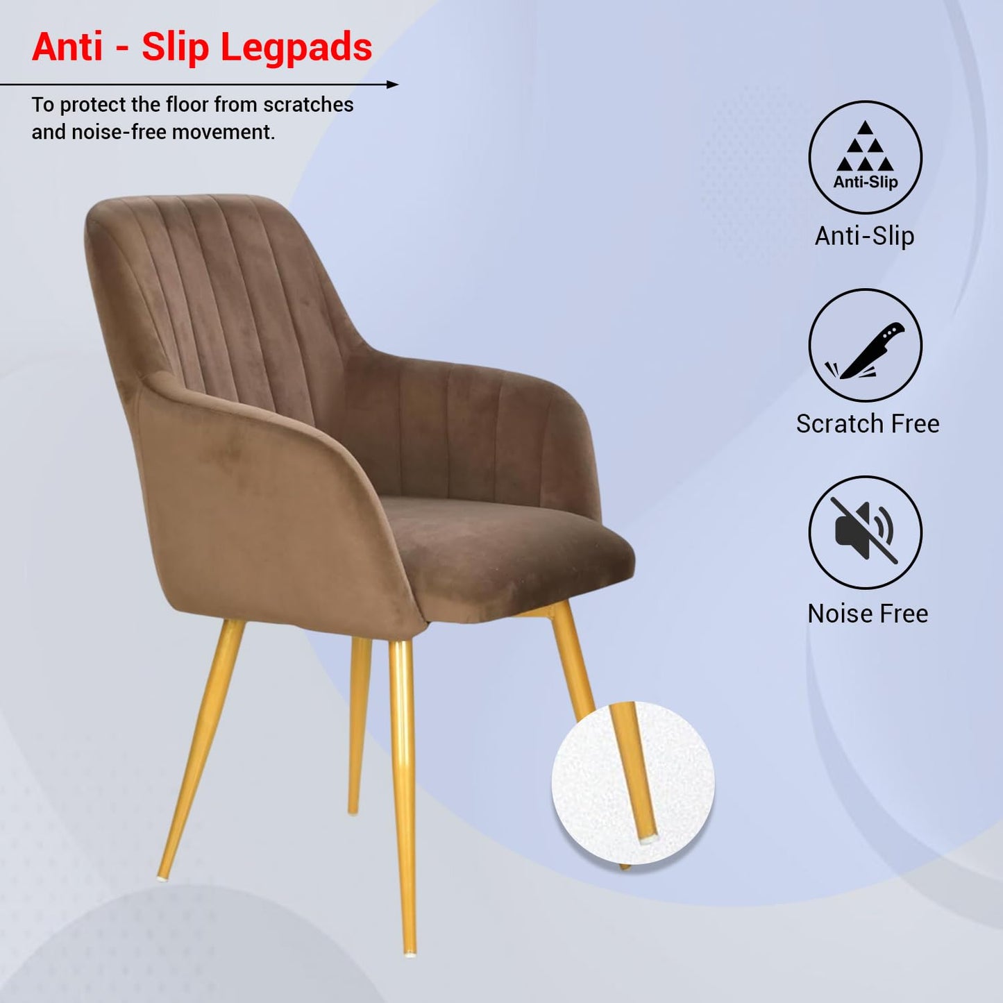 Curious Lifestyle Velvet Cafe Chair | Dining Chair for Cafe & Restaurant Chair | Upholstered Accent Chair with Arm Rest for Living Room/Dinning Room | Velvet Chair with Metal Leg (Peach, 19x24x39 in)