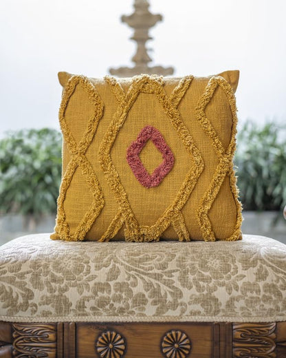 Dhurrie Fabric+Faux Leather Square Shape Decorative Cushion Covers 16 inch x 16 inch for Sofa and Living Room Bedroom