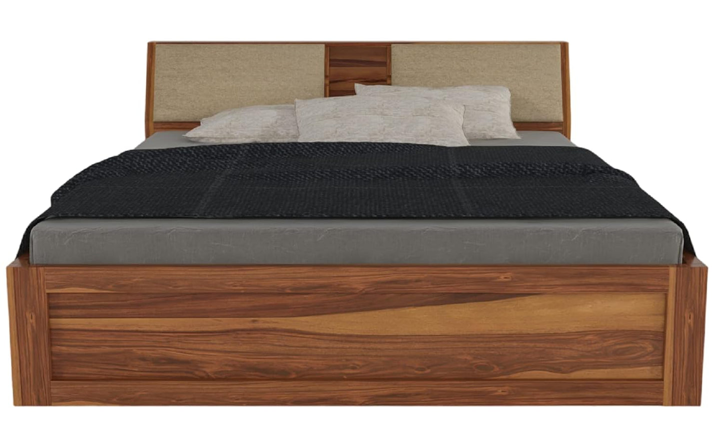 Curious Lifestyle Sheesham Wood Queen Size Bed with Box Storage & Headboard Storage | Solid Wood Double Bed Palang for Bedroom (Walnut Finish)