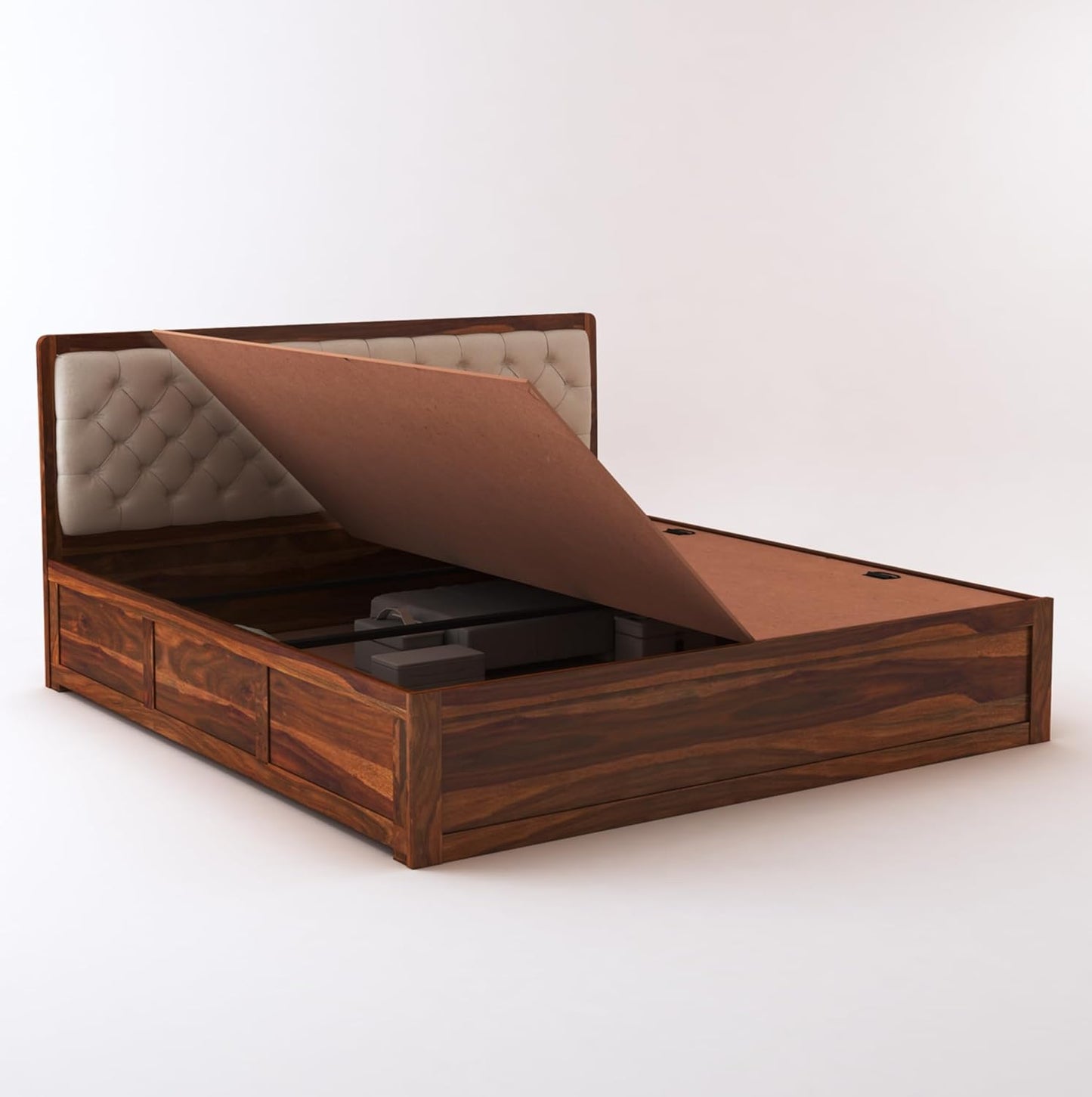 Curious Lifestyle Solid Sheesham Wood Queen Size Bed with Storage for Bedroom Living Room Solid Wooden Furniture Double Bed for Home Hotels (Walnut Finish)