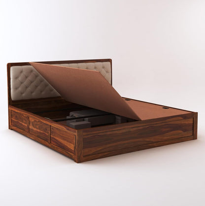 Curious Lifestyle Solid Sheesham Wood Queen Size Bed with Storage for Bedroom Living Room Solid Wooden Furniture Double Bed for Home Hotels (Walnut Finish)