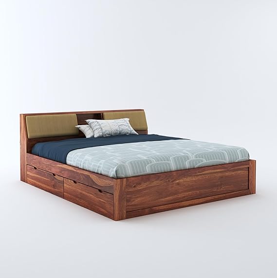 Curious Lifestyle Sheesham Wood King Size Bed with Hydraulic and Headboard Storage for Living Room Home Bedroom Wooden Double Bed Cot Palang Furniture (Walnut Finish)