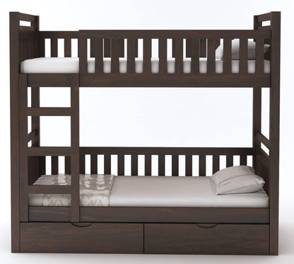 Curious Lifestyle Sheesham Wood Bunk Bed Without Storage Wooden Double Bed Furniture for Bedroom Home (Walnut Finish)