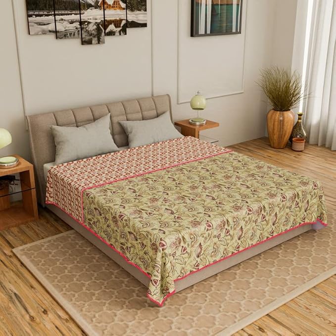 Cotton Soft Hand Block Printed Reversible Dohar AC Blanket Double Bed King Size (Size-84*90/C5)