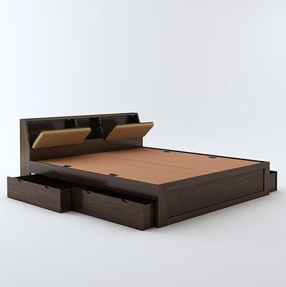 Curious Lifestyle Sheesham Wood King Size Bed with Box Storage Wooden Double Bed Cot Bed Furniture for Bedroom Living Room Home - (Walnut Finish)