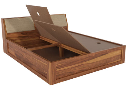 Curious Lifestyle Sheesham Wood Queen Size Bed with Box Storage & Headboard Storage | Solid Wood Double Bed Palang for Bedroom (Walnut Finish)