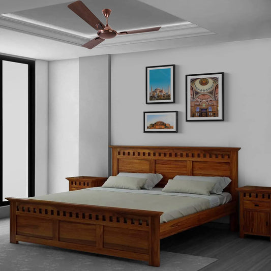 Curious Lifestyle Sheesham Wood Queen Size Bed Without Storage Wooden Double Bed Cot Bed Furniture for Bedroom Living Room Home (Natural Finish)