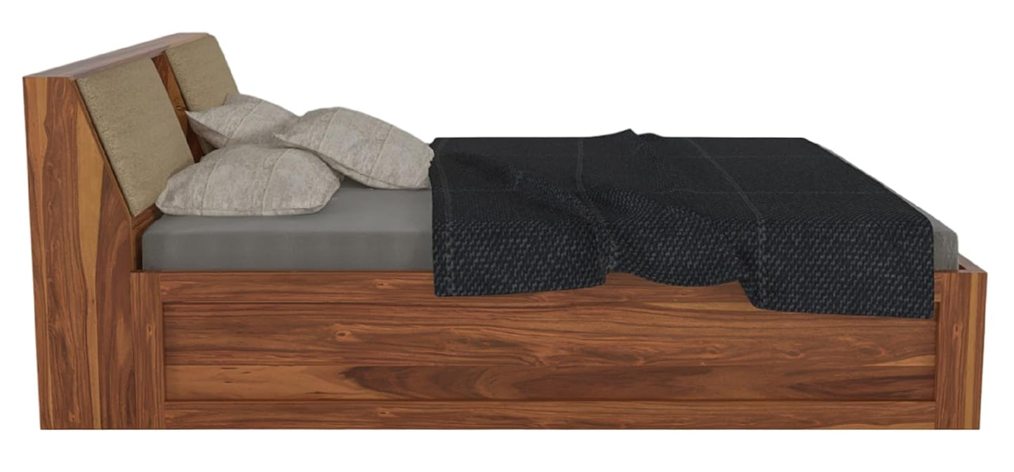 Curious Lifestyle Sheesham Wood Queen Size Bed with Box Storage & Headboard Storage | Solid Wood Double Bed Palang for Bedroom (Walnut Finish)